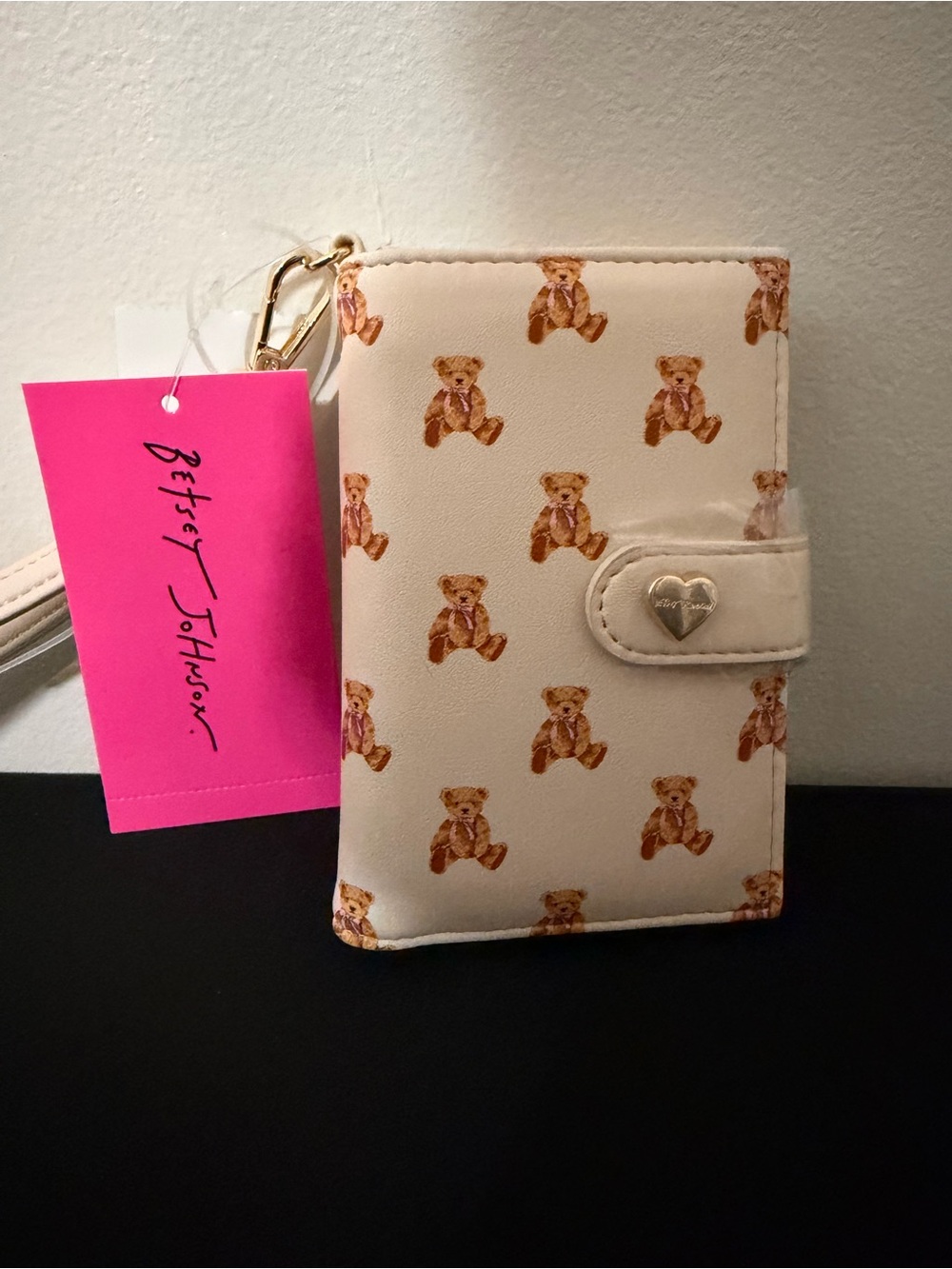 Betsey Johnson Cream Teddy Bear Print Wristlet Wallet